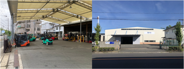 PCS大阪営業所の屋根付きフォークリフト展示場 雨天でも試乗可能