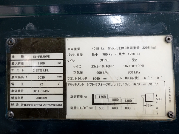 51-FB20PE 2.0トン バッテリー 【中古フォークリフトのPCS】