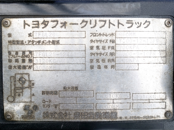 7FGL20 2.0トン ガソリン 【中古フォークリフトのPCS】