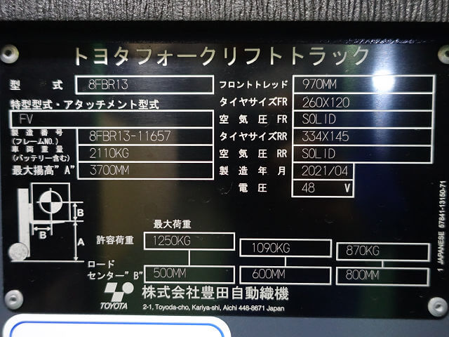 8FBR13 1.3トン バッテリー 【中古フォークリフトのPCS】